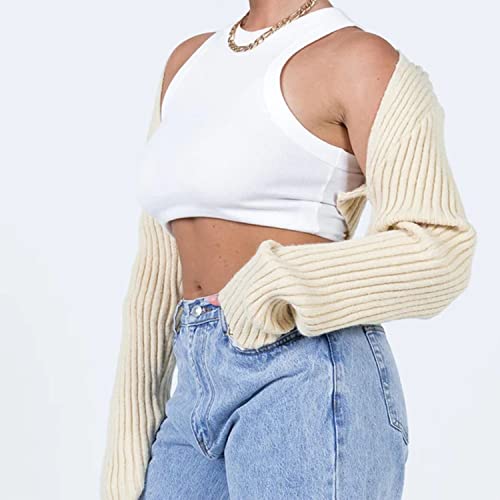 Image of Women Long Sleeve Open Front Ribbed Knit Crop Cardigan Solid Loose Drop Shoulder Shrug Bolero Crop Sweater Top