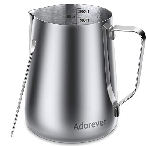 Image of Milk Frothing Pitcher, 66oz Steaming Pitcher Stainless Steel Espresso Machine Accessories for Coffee Bar, Cappuccino Barista Tools Milk Jug Steamer Frother Cup with Decorating Latte Art Pen