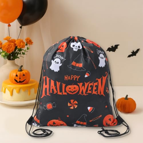 1Pc Happy Halloween Drawstring Backpack Party Favor Bags Ghost Pumpkin Witch Hat Design String Candy Goodies Bags Halloween Party Favors Supplies Gift Wrap Bag3