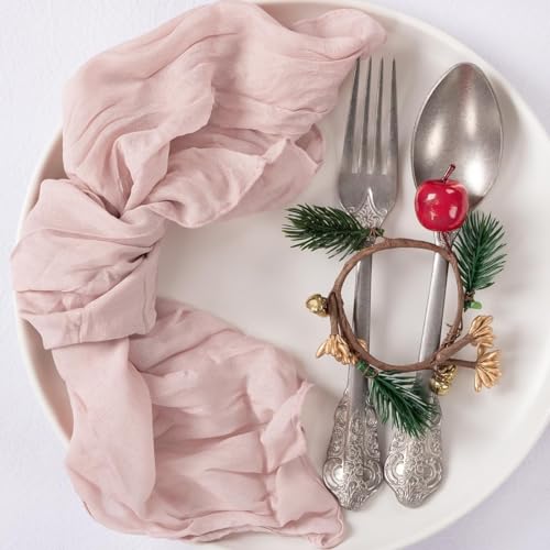 Image of MLMC 24 Pack Pink Cheesecloth Napkins Boho Rustic Gauze Light Pink Cloth Napkins Washable 21 inchx21 inch for Wedding Bridal Shower Birthday Anniversary Dinner Decor