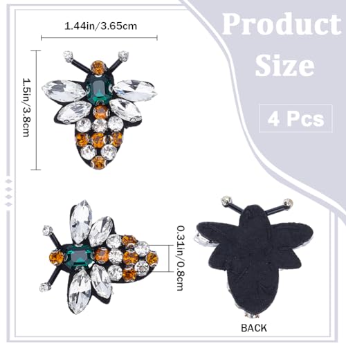 GORGECRAFT 4Pcs Bee Beaded Rhinestone Embroidery Patches Insect Applique Crystal Brooch Sew On Patch for Jeans Jackets Clothing Scrapbooking Handbag Shoes Diy Decorative Patches - Image 2