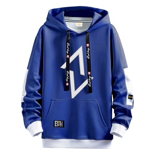 Zifipeoed Hoodie Herren Basic Casual Kapuzenpullover Hip Hop Langarm Sweatshirts Farbblock Pullover Klein Blue 4XL