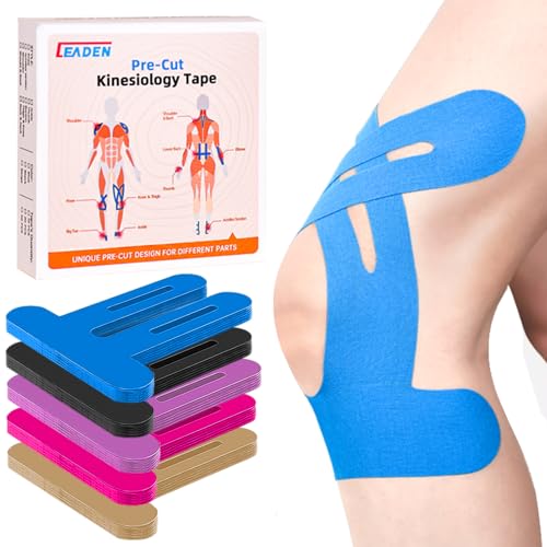 Image of Precut Kinesiology Tape for Knees, 10 Pcs - Knee Support & Stability, Knee Pain Relief Athletic Tape - Waterproof & Elastic, Hypoallergenic Latex-Free Tape, Blue