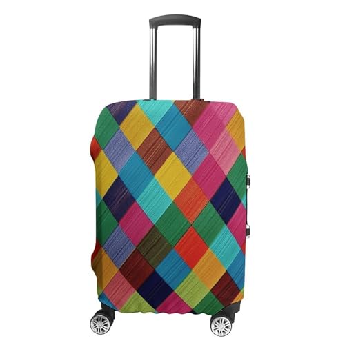Colorful Plaid Elastic Luggage Cover Suitcase Protector for 19-32 Inch Suitcases | Universal Stretchable Travel Bag Cover | Anti-Scratch, Washable with Zipper Closure M