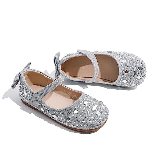 Girls Mary Jane Ballet Ballerina Flats Wedding Party Rhinestone Studded Slip On Princess Dress Shoes for Toddler Little/Big Kid2
