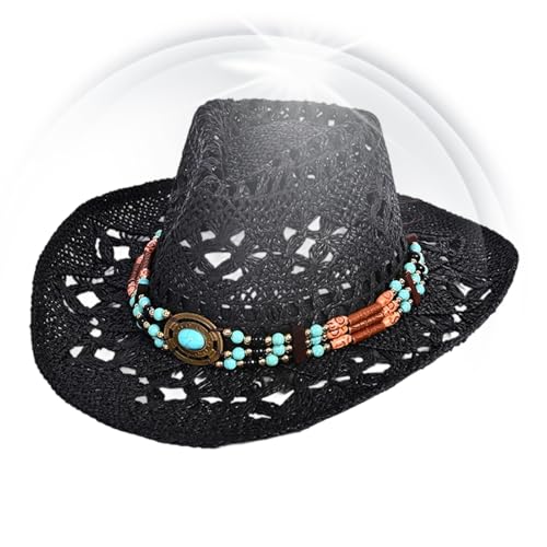 Generisch Sombrero Vaquera, Sombrero de Agujero Occidental, Accesorio de para Mujer, para Actividades al Aire Libre como Picnic y Viajes