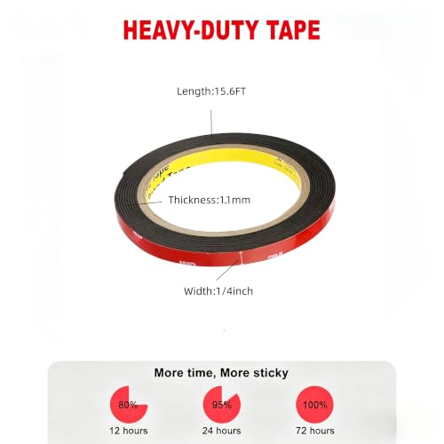 Image of Double Sided Heavy Duty Mounting Tape,Made of 3M Tape, Very High Bond Foam Tape,Waterproof and High Temperature Resistant Tape for Indoor Outdoor, Car, Home, Kictch and Office(Black, 1 /4in*15.6ft)