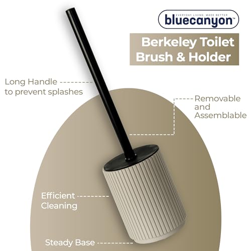 Image of Blue Canyon Berkeley Toilet Brush & Holder, Brush for Bathroom & Office, Plastic Brush Head for Deep Cleaning, Pack of 1, Compact Size, Elegant Design, Odour Free Holder, Almond