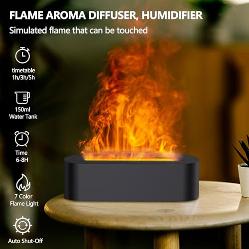 Flame Essential Oil Diffusers, Upgrade 7 Colour Lights Aromatherapy Diffuser, Oil Diffuser, Air Humidifier, Aroma Diffusers for Home, Bedroom, Office, Yoga, Timer & Waterless Auto Off 150ml (Black) - Image 4