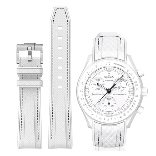 Image of BONACE Bands for Moonswatch Watch,Curved SIlicone Strap Compatible with Omega X Swatch 20mm Watch,Swatch Omega Moonswatch Speedmaster Replacement No Gap Strap Men Women