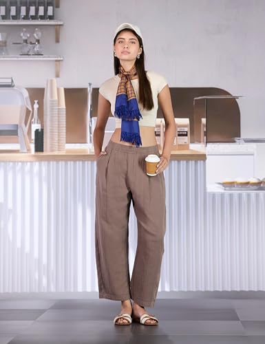 Image of Gap Women Solid Relaxed Fit Full Length Trousers