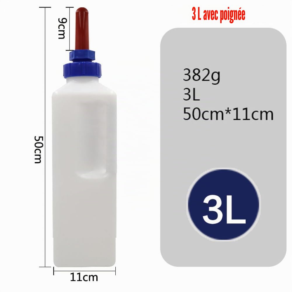 Biberon vertical de 3 L avec poignée, biberon à lait de veau vertical avec tétine en silicone, fournitures d'allaitement pour agneaux, moutons, bétail