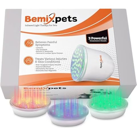 Bemix Pets Pet Infrared LED Light Therapy Device for Dogs Cats, 3 Therapy Heads Included to Heal Wounds, Clear Cats Skin Infections, Pain Relief, Dog Muscle Joint Pain Arthritis Cover