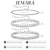 JEMARA 3 Pcs Mens Bracelets,Stainless Steel Silver Bracelet for Men,Adjustable Sturdy Curb Width Silver Rope/Snake/Figaro/Cuban Chain Bracelet Set #3