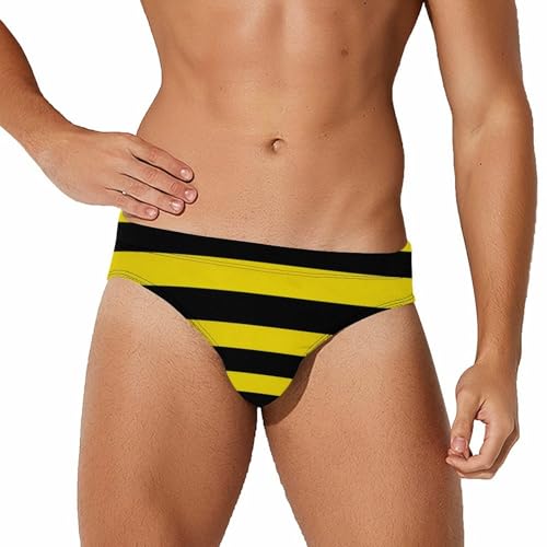 Yellow Black Striped Men’s Swim Briefs Triangle Swimming Trunks Bikini Surf Swimsuit
