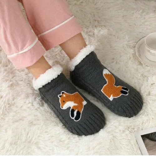 Image of ZYZX Cute Animal Slipper Socks for Women with Grips,Fuzzy Socks Indoor