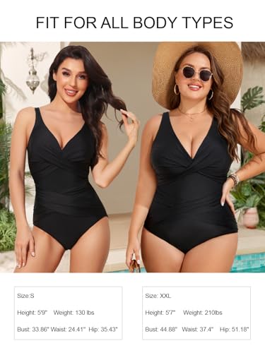 Smismivo Tummy Control Swimsuits for Women Slimming One Piece Bathing Suit Retro Ruched Push Up Vintage Padded Swimwear - Image 5