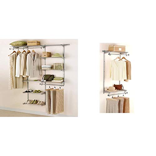 Rubbermaid Configurations Deluxe Custom Closet Kit, 3- to 6-Foot, Titanium, FG3H8800TITNM & Configurations Add-On Shelving and Hanging Clothes Kit, Titanium, 48 , FG3H9200TITNM
