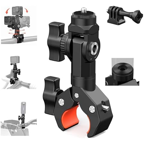 Bike Motorcycle Handlebar Camera Clamp Mount for Gopro Insta360 X4 X3 X2 ONE RS R Mevo Start DJI Action Cameras, Super Clamp Bracket Holder with 1/4" Thread Interface Magic Arm for Moto/Bicycle/Pole Cover