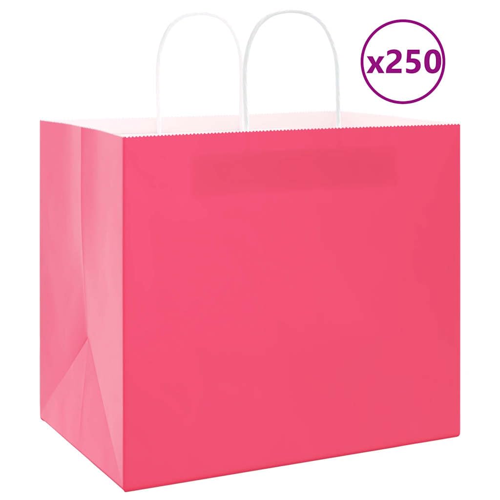 250 Stk. Papiertragetaschen Rosa, Stabile Geschenktüten mit Henkel, 32x22x28 cm Kraftpapier Tüten für Einkauf, Party und Takeaway