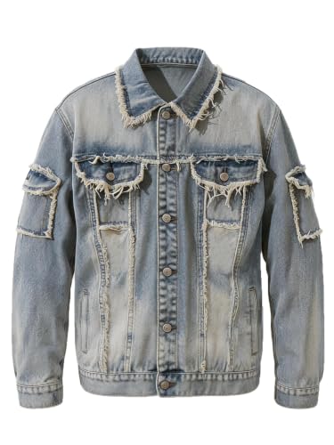 Image of Men`s Classic Ripped Hip Hop Motorcycle Denim Jacket