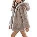 Aislor Kinder Mädchen Kunstpelz Jacke Winter Fleecejacke Kapuzenjacke mit Ohren Cartoon Teddybär Hase Mantel mit Strick-Ärmel Pullover Outwear Grau 110-116