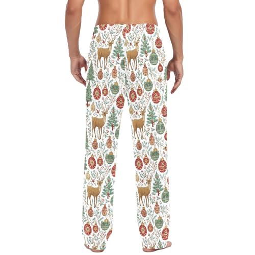 Christmas Tree and Elk Men's Pajamas Pants Cotton Sleep Bottoms Pants Lounge Sleepwear - S3