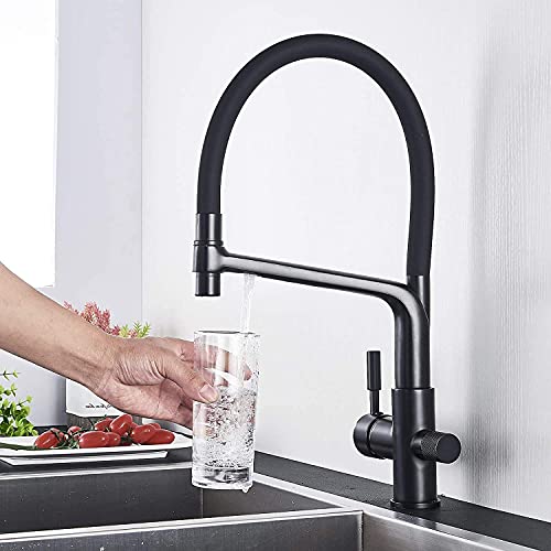 Robinet de cuisine à 3 voies noir en laiton avec douchette orientable - 2