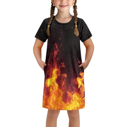 Horse Dresses for Girls 3-14Y Casual Cute Short Sleeve Midi Dress Summer Cute Skater Home Playwear with Pockets