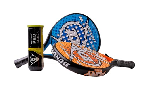 Pack 2 Palas de Padel Dunlop Fury (Naranja, Azul) + Bote de Pelotas Dunlop Padel Pro