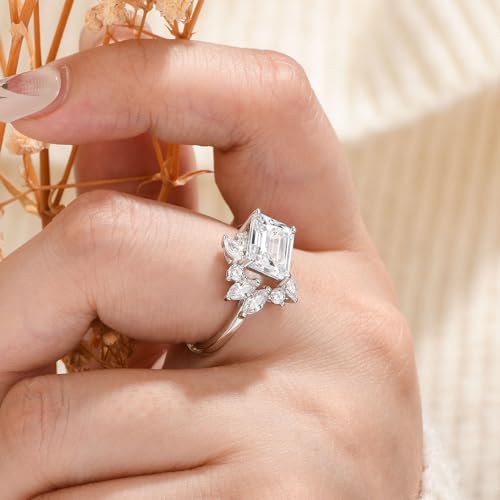 Wuziwen East To West Ring Emerald Cut Solitaire Ring Wedding Engagement Ring for Women 925 Sterling Silver CZ4