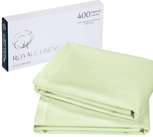 Image of Royale Linens 400 Thread Count 100% American Grown Cotton King Pillowcase Set - Luxury Sateen King Pillow case - 20 inchx40 inch Inch Soft & Smooth Set of 2 Green Pillowcases - (King, Florentine Sage)