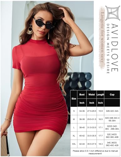 Image of Avidlove Women's Mesh Dress Sheer Lingerie Dresses Mock Neck Party Clubwear