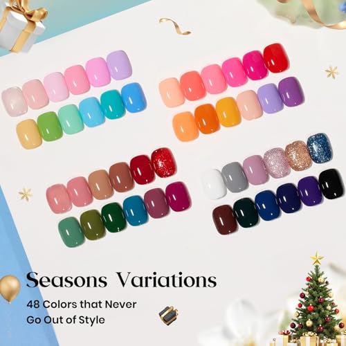 Image of Beetles Gel Nail Polish Set - Seasons Variations 48 Colors Gel Polish Kit Brown Nude Pink Red Blue White with Base Top Coat Home DIY UV LED Soak Off Nail Art Salon Manicure Starter Kit Gift for Women