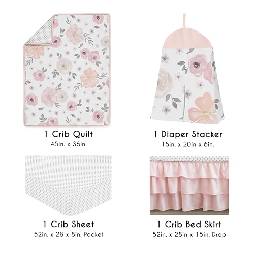 image for Sweet Jojo Designs 4-Piece Baby Crib Bedding Set (Pink/Grey Boho Flora