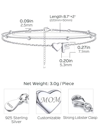 Image of ChicSilver Sterling Silver Anklets for Women Hypoallergenic Womens Ankle Bracelets for Women Layered Heart Anklet With Initials Womens Anklets Jewelry for Mom Wife