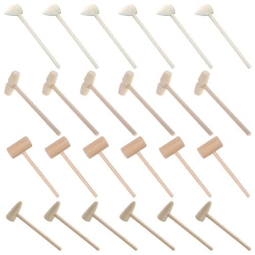 YARNOW 24Pcs Wooden Hammers Safe Polished Mallets for Crafting Playing and Pounding Lightweight Comfortable Grip for Creative Play and Learning Activities