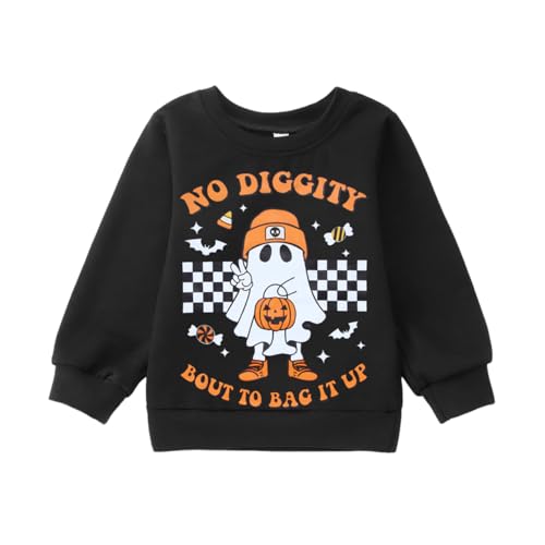 KEKEMI Halloween Crewneck Sweatshirt Toddler Boy Girl Pumpkin Ghost Graphic Shirt Baby Funny Letter Print Spooky Season Tops