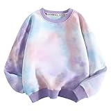 [veolaimy] トレーナー キッズ 裏起毛 暖かい ロングTシャツ 女の子 男の子 丸首 カジュアル スウェット タイダイ おしゃれ かわいい 子供服 ベビー服 柔らかい 快適 ルームウェア ファッション 秋冬服 お出かけ 通園 通学 普段着(A-パープル,140)