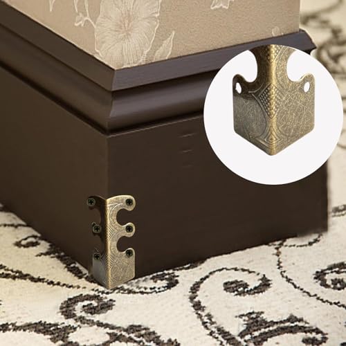 Image of 10 pcs Solid Brass Baseboard Corner Protectors, Skirting Board Corner Protectors, Vintage Metal Corner Protector Table Corner Edge Cover Safety Bracket with Screws (10, Antique Bronze)