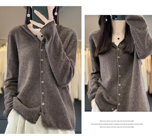 Image of Cashmere Sweaters for Women Button Down V Neck Hooded Cardigan Casual Loose Long Sleeve Soft Knit Pullover Tops
