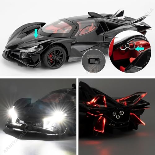 Image of 1 /24 Apollo EVO Alloy Car Model Pull Back Function with Realistic Sound & Bright LED Lights Perfect Toy Car for Kids & Collectors (Black)