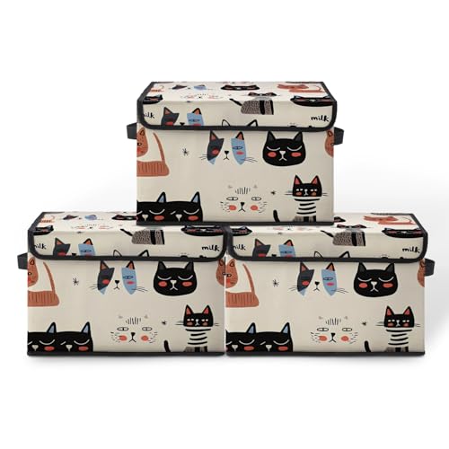 Image of Stackable Storage Bins with Lids,Closet Organizers Fabric Box for Home and Office,Blanket Clothes Organizers,Under Bed Storage Containers 3 Pack