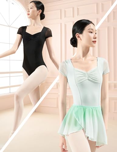 DanceDaily Collant feminino de balé de manga curta profissional de dança para ginástica/ioga/lírico,