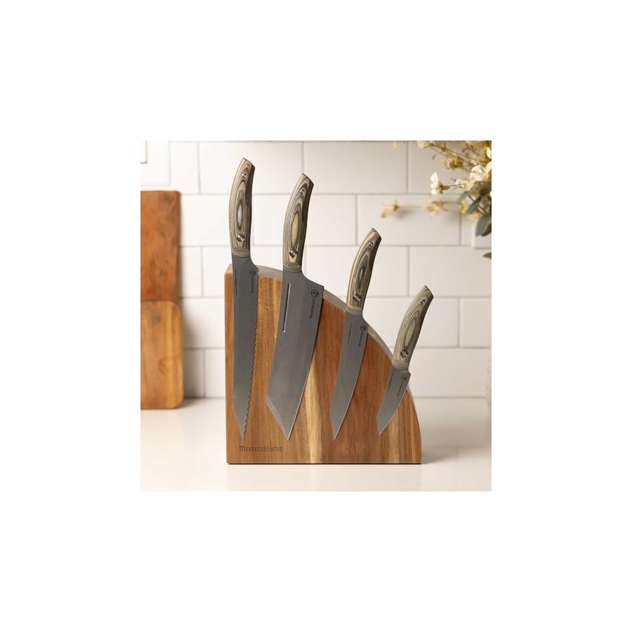 Messermeister-Carbon-5-Piece-Magnet-Knife-Block-Set-Bohler-K110-High-Carbon-Steel-with-a-Ceramic-Stonewash-Finish-Resin-Stabilized-Wood-Handles-Handcrafted-in-Maniago-Italy Messermeister Carbon 5-Piece Magnet Knife Block Set - Bohler K110 High Carbon Steel with a Ceramic Stonewash Finish - Resin-Stabilized Wood Handles - Handcrafted in Maniago, Italy