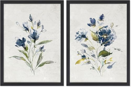 Art mural floral bleu en lot de 2 impressions botaniques fleurs sauvages 20x30cm lianyibo