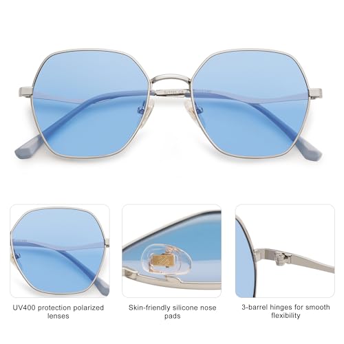 SOJOS Retro Hexagon Square Polarized Sunglasses for Women Men Vintage Hexagonal Polygon Shades SJ11014