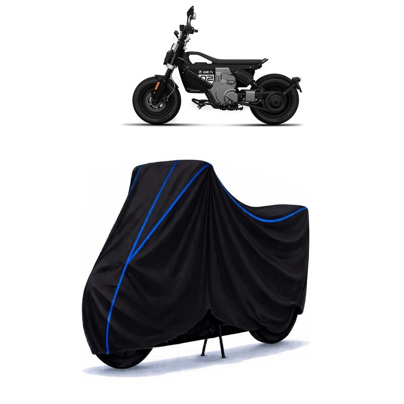 Image of CE 02 Bike Cover Water Resistant Universal Motorcycle Rain | Heavy Duty UV Protection, Dust, Scratch Indoor Outdoor All Weather with Black Blue Piping Elastic