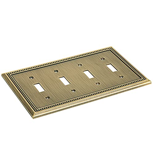 Image of Henne Bery Sunken Pearls Heavy Duty Decorative Wall Plate Switch Plate Outlet Cover (Quad Toggle, Antique Brass)