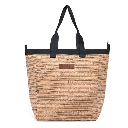 Cork Tote Bag with Zipper, 15 Inch Large Capacity Tote Bag for Women Work And Travel,Laptop Bag With Pocket2